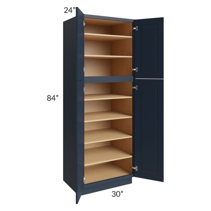 RTA Southport Blue Shaker 30" x 84" Wall Pantry with 1 Side Decorative End Panel and 4 Roll Out Trays