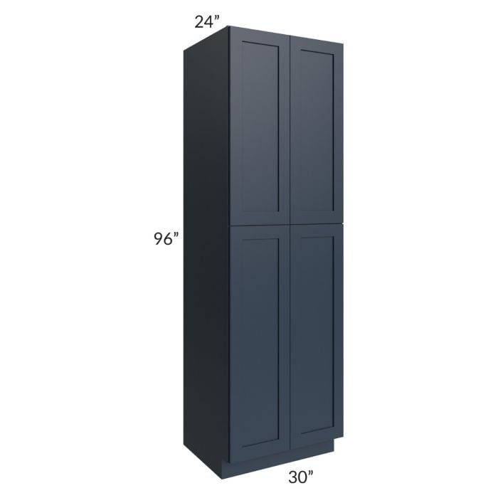 RTA Southport Blue Shaker 30" x 96" Wall Pantry with 1 Side Decorative End Panel and 4 Roll Out Trays