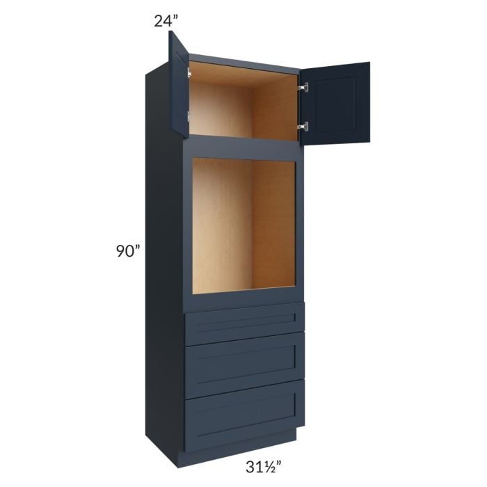 RTA Southport Blue Shaker 31.5" x 90" Oven Cabinet with 1 Side Decorative End Panel