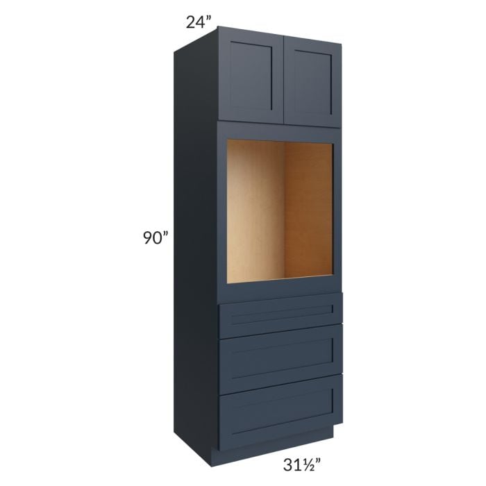RTA Southport Blue Shaker 31.5" x 90" Oven Cabinet with 2 Sides Decorative End Panels