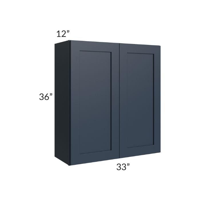 RTA Southport Blue Shaker 33" x 36" Wall Cabinet with Glass Door