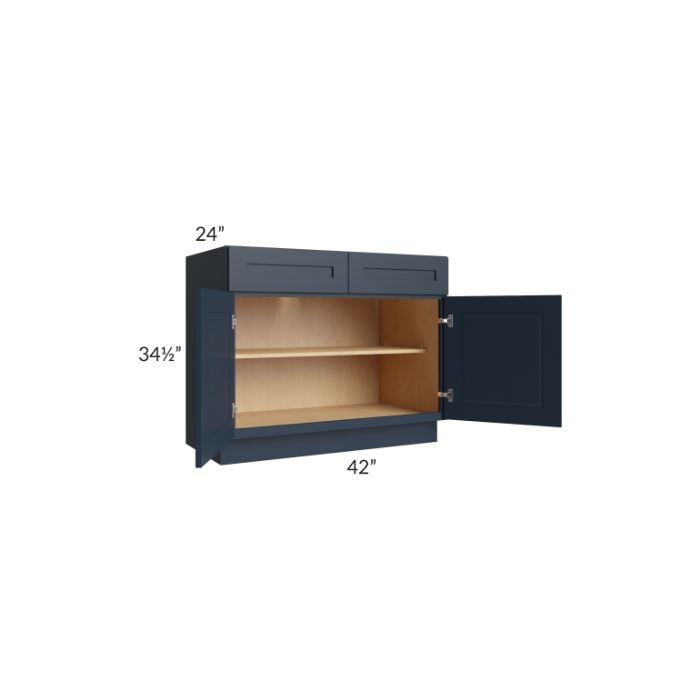 RTA Southport Blue Shaker 42" Base Cabinet with 1 Decorative End Panel