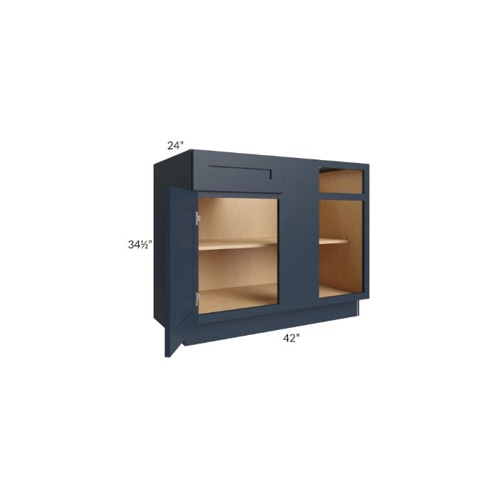 RTA Southport Blue Shaker 45" Blind Base Cabinet with 1 Decorative End Panel