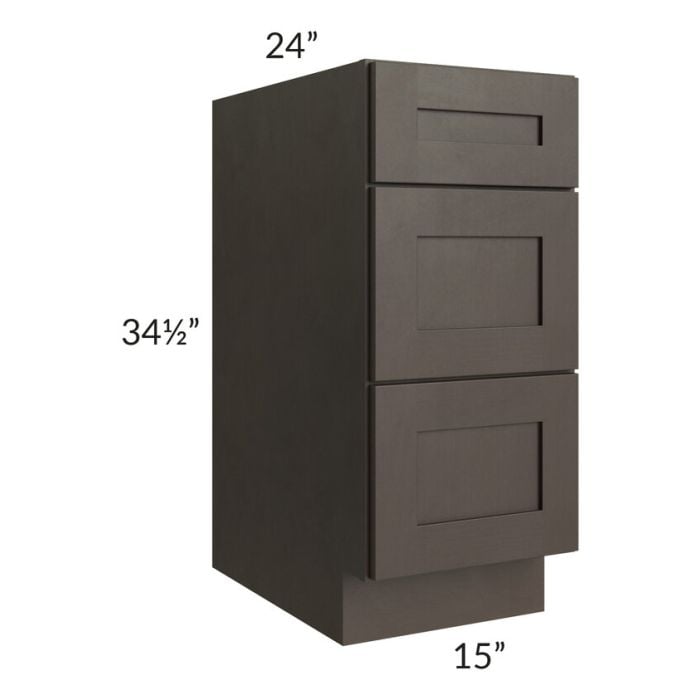 RTA Southport Espresso Shaker 15" 3-Drawer Base Cabinet with 2 Decorative End Panels