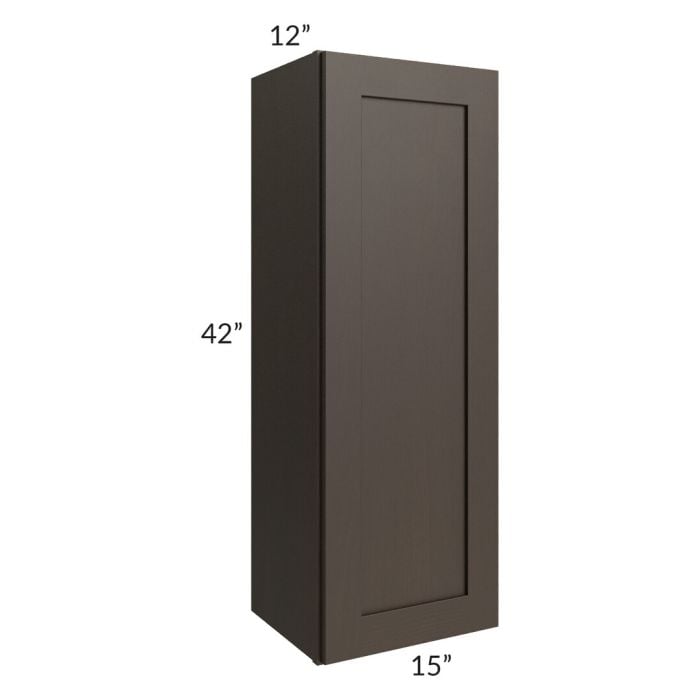 RTA Southport Espresso Shaker 15" x 42" Wall Cabinet with 2 Decorative End Panels and Glass Door