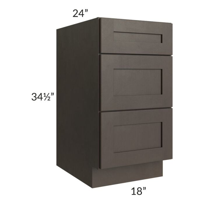 RTA Southport Espresso Shaker 18" 3-Drawer Base Cabinet