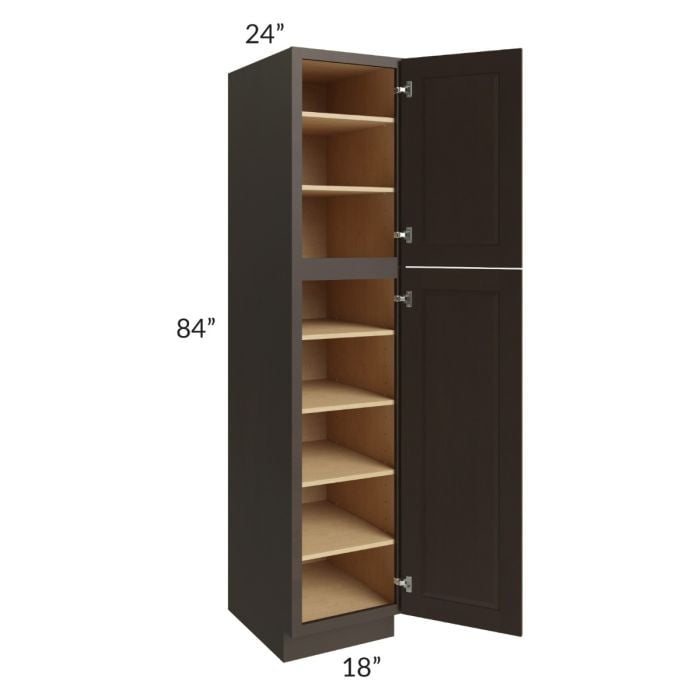 RTA Southport Espresso Shaker 18" x 84" Wall Pantry with 1 Side Decorative End Panel and 1 Roll Out Tray