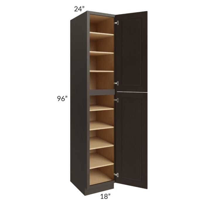 RTA Southport Espresso Shaker 18" x 96" Wall Pantry with 2 Sides Decorative End Panels and 3 Roll Out Trays