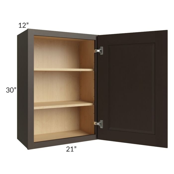 RTA Southport Espresso Shaker 21" x 30" Wall Cabinet with 1 Decorative End Panel and Glass Door