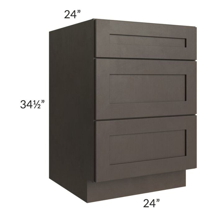 RTA Southport Espresso Shaker 24" 3-Drawer Base Cabinet