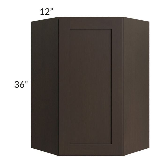 RTA Southport Espresso Shaker 24" x 36" Wall Diagonal Corner Cabinet with 1 Decorative End Panel and Glass Door