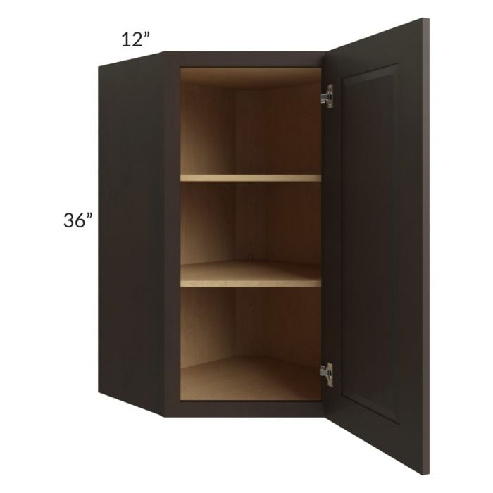 RTA Southport Espresso Shaker 24" x 36" Wall Diagonal Corner Cabinet with 1 Decorative End Panel and Glass Door