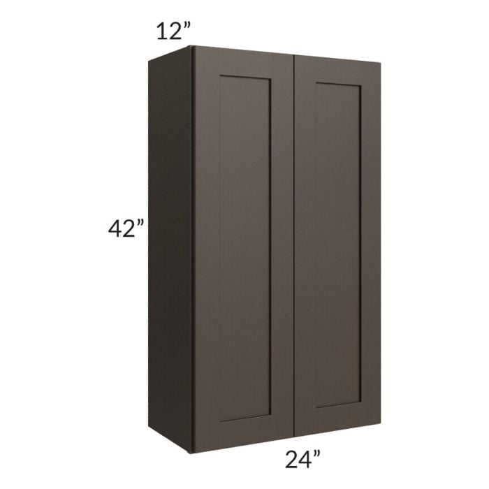 RTA Southport Espresso Shaker 24" x 42" Wall Cabinet with 2 Decorative End Panels and Glass Door