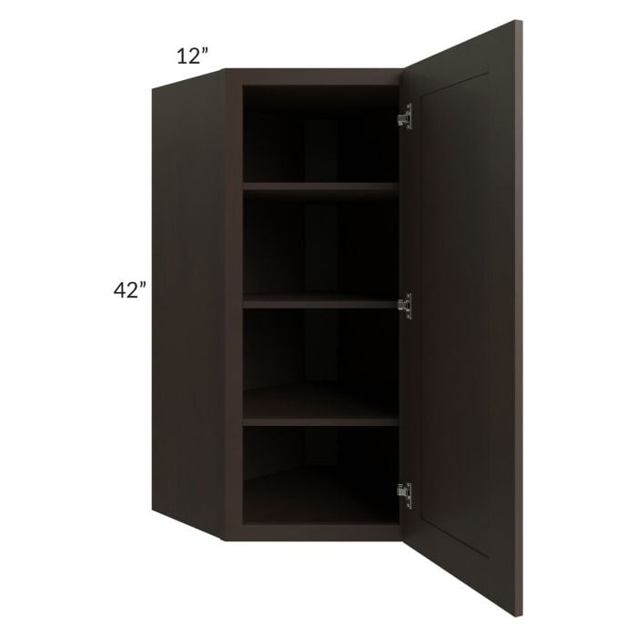 RTA Southport Espresso Shaker 24" x 42" Wall Diagonal Corner Cabinet with 2 Decorative End Panels and Glass Door