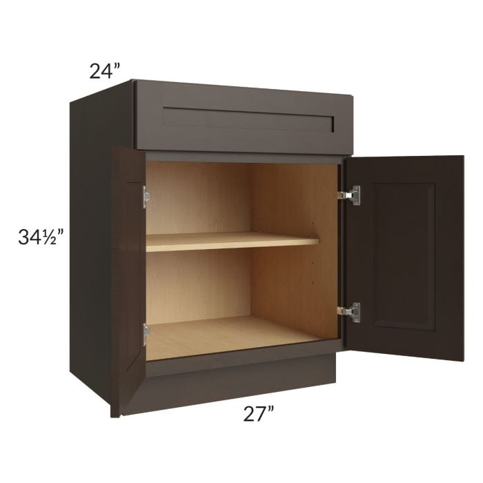 RTA Southport Espresso Shaker 27" Base Cabinet with 2 Decorative End Panels and 2 Roll Out Trays