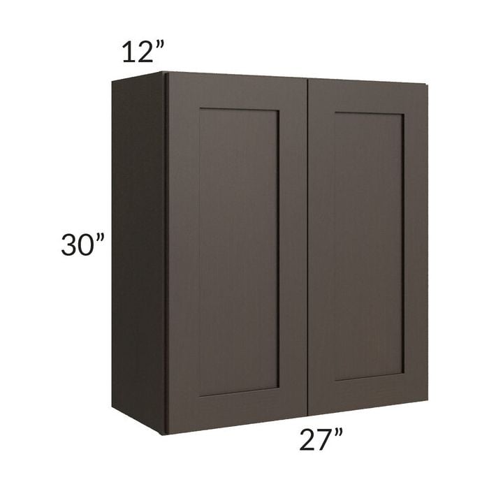 RTA Southport Espresso Shaker 27" x 30" Wall Cabinet with 2 Decorative End Panels and Glass Door