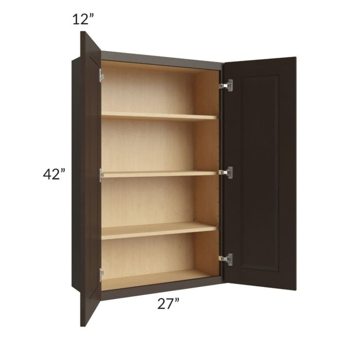 RTA Southport Espresso Shaker 27" x 42" Wall Cabinet with 2 Decorative End Panels