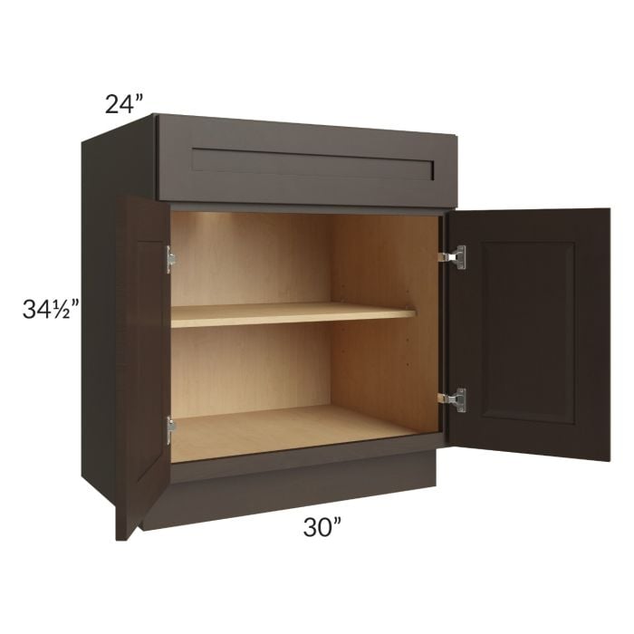 RTA Southport Espresso Shaker 30" Base Cabinet with 2 Decorative End Panels and 2 Roll Out Trays