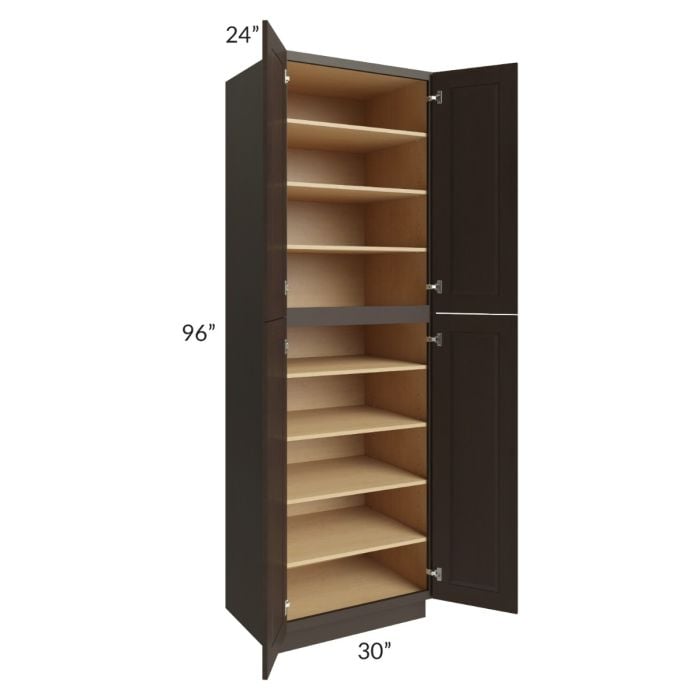 RTA Southport Espresso Shaker 30" x 96" Wall Pantry with 4 Roll Out Trays