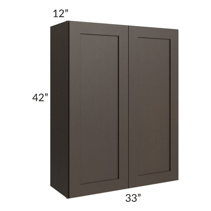 RTA Southport Espresso Shaker 33" x 42" Wall Cabinet with 2 Decorative End Panels and Glass Door