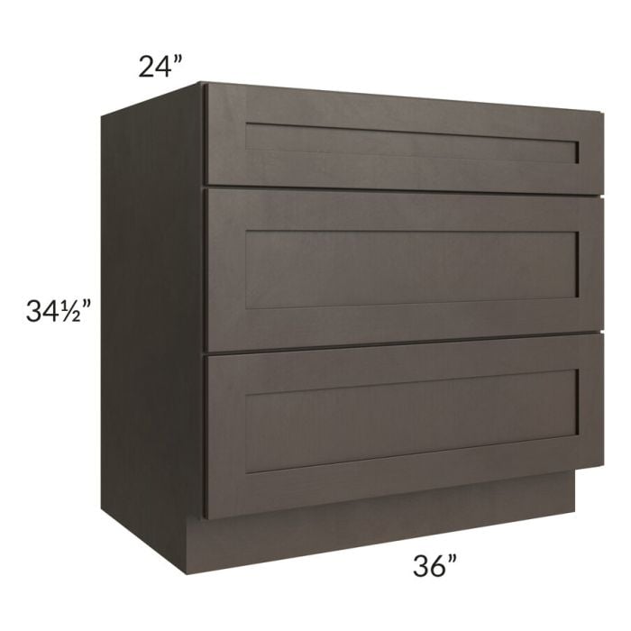 RTA Southport Espresso Shaker 36" 3-Drawer Base Cabinet with 1 Decorative End Panel