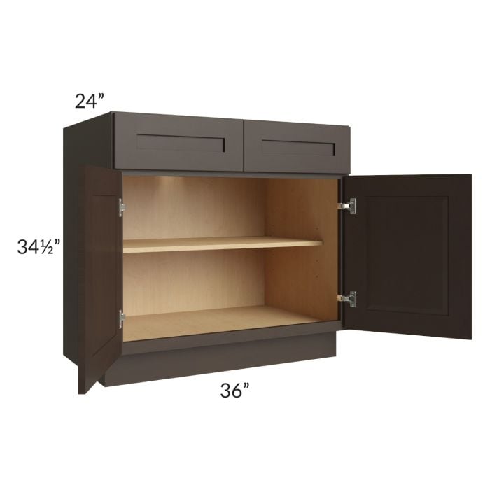 RTA Southport Espresso Shaker 36" Base Cabinet with 2 Roll Out Trays