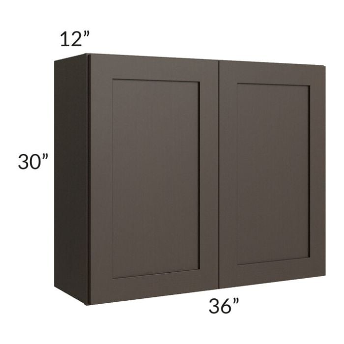 RTA Southport Espresso Shaker 36" x 30" Wall Cabinet with 2 Decorative End Panels and Glass Door