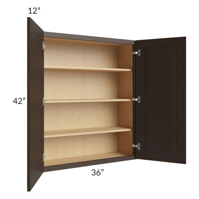 RTA Southport Espresso Shaker 36" x 42" Wall Cabinet with 2 Decorative End Panels