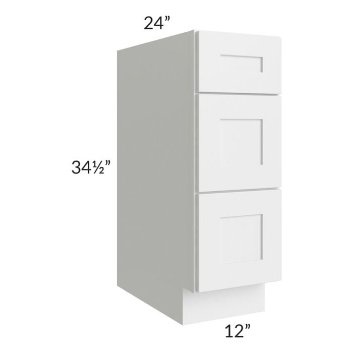 RTA Southport White Shaker 12" 3-Drawer Base Cabinet with 2 Decorative End Panels