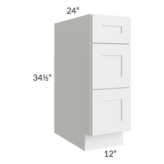 RTA Southport White Shaker 12" 3-Drawer Base Cabinet with 2 Decorative End Panels