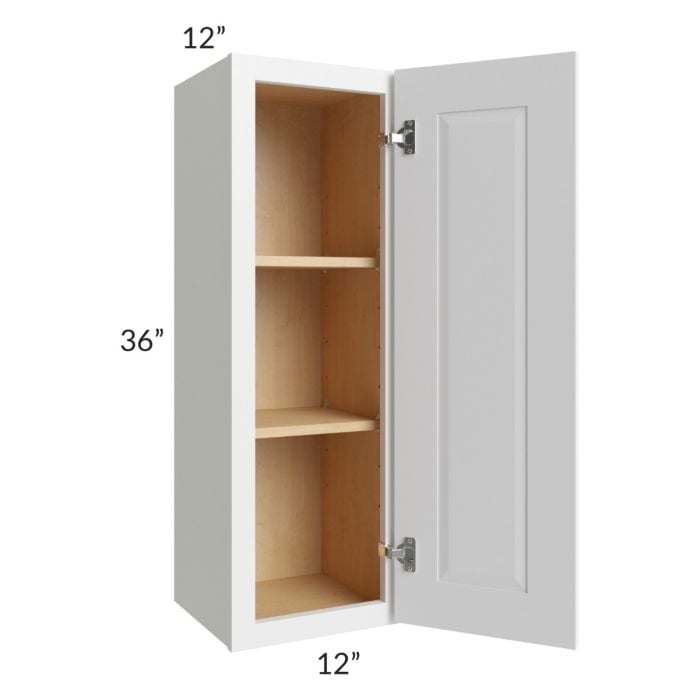 RTA Southport White Shaker 12" x 36" Wall Cabinet with 2 Decorative End Panels and Glass Door