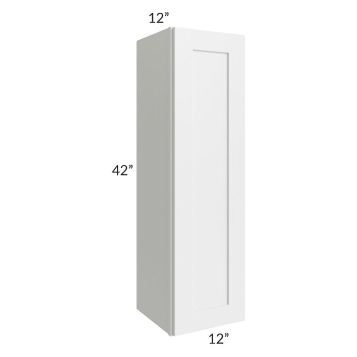 RTA Southport White Shaker 12" x 42" Wall Cabinet with 2 Decorative End Panels and Glass Door
