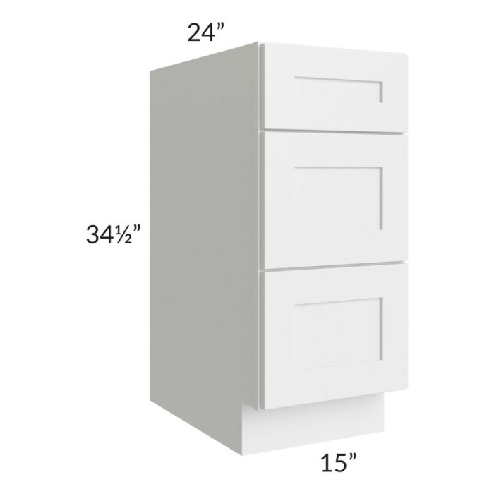 RTA Southport White Shaker 15" 3-Drawer Base Cabinet