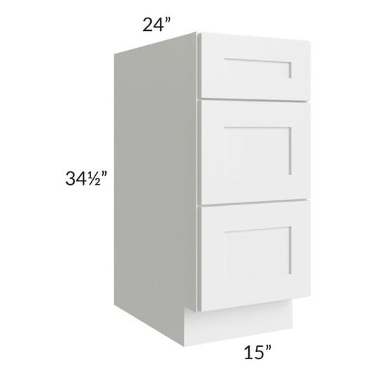 RTA Southport White Shaker 15" 3-Drawer Base Cabinet