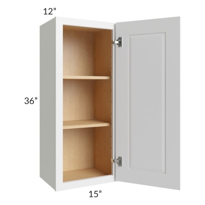 RTA Southport White Shaker 15" x 36" Wall Cabinet with 2 Decorative End Panels and Glass Door