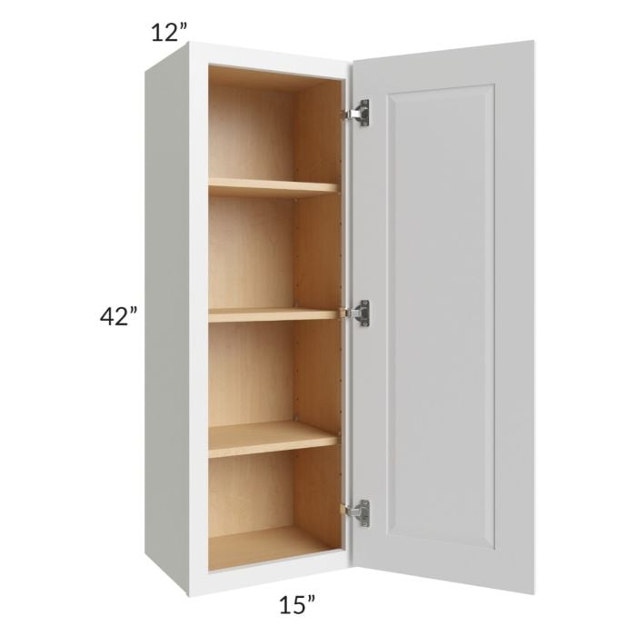RTA Southport White Shaker 15" x 42" Wall Cabinet with 2 Decorative End Panels and Glass Door