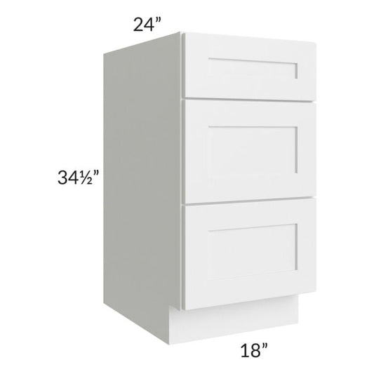 RTA Southport White Shaker 18" 3-Drawer Base Cabinet with 2 Decorative End Panels