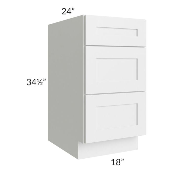 RTA Southport White Shaker 18" 3-Drawer Base Cabinet