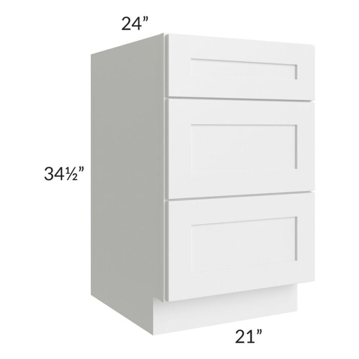 RTA Southport White Shaker 21" 3-Drawer Base Cabinet