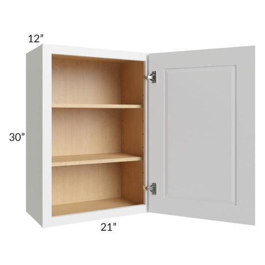 RTA Southport White Shaker 21" x 30" Wall Cabinet with 1 Decorative End Panel and Glass Door