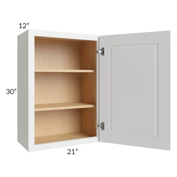 RTA Southport White Shaker 21" x 30" Wall Cabinet with Glass Door