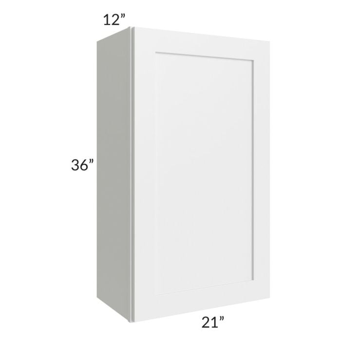 RTA Southport White Shaker 21" x 36" Wall Cabinet with 1 Decorative End Panel and Glass Door
