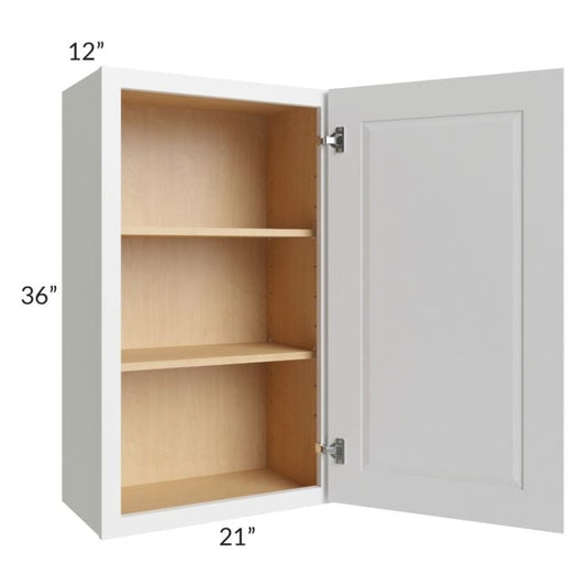 RTA Southport White Shaker 21" x 36" Wall Cabinet with 1 Decorative End Panel and Glass Door