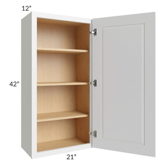 RTA Southport White Shaker 21" x 42" Wall Cabinet with 2 Decorative End Panels and Glass Door