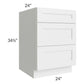 RTA Southport White Shaker 24" 3-Drawer Base Cabinet with 2 Decorative End Panels