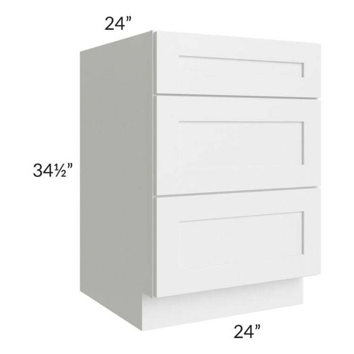 RTA Southport White Shaker 24" 3-Drawer Base Cabinet with 2 Decorative End Panels