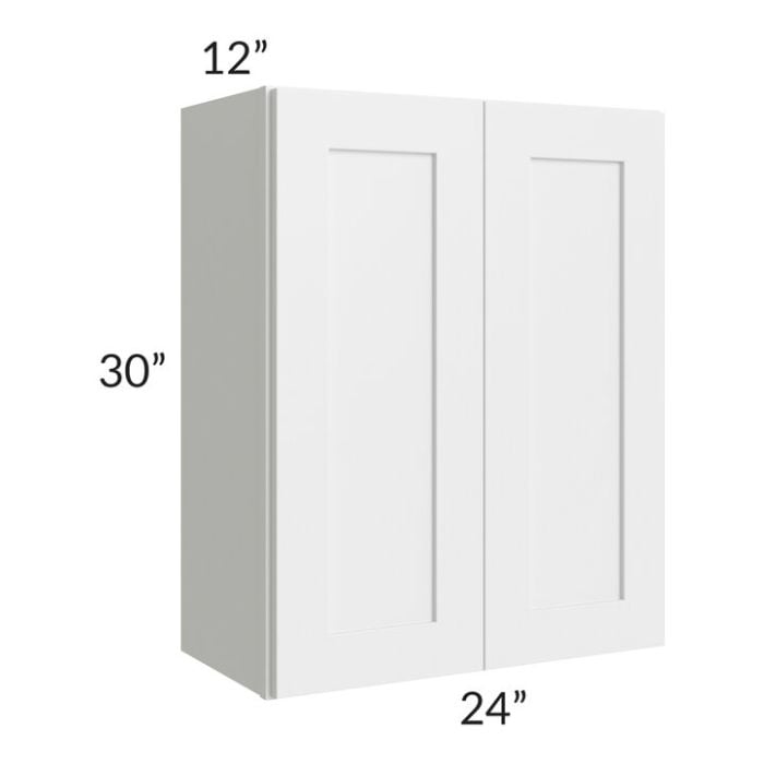 RTA Southport White Shaker 24" x 30" Wall Cabinet with 2 Decorative End Panels and Glass Door