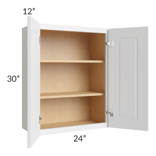 RTA Southport White Shaker 24" x 30" Wall Cabinet with 2 Decorative End Panels and Glass Door