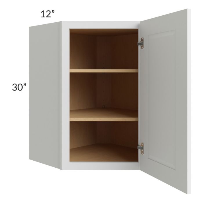 RTA Southport White Shaker 24" x 30" Wall Diagonal Corner Cabinet with Glass Door