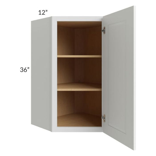 RTA Southport White Shaker 24" x 36" Wall Diagonal Corner Cabinet with 1 Decorative End Panel and Glass Door